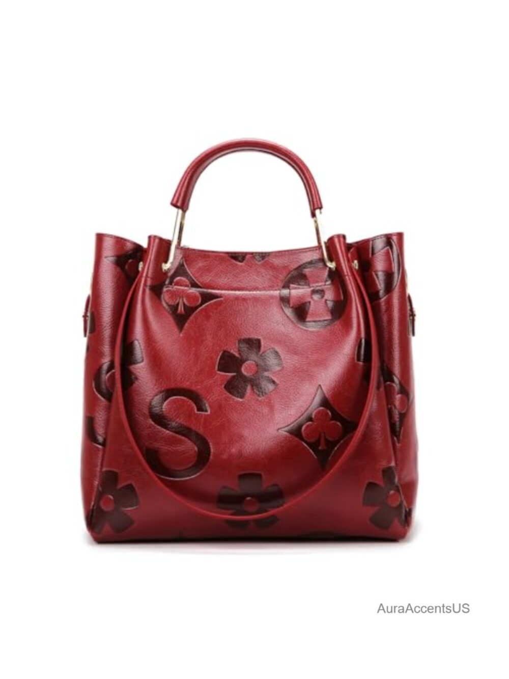 Travistar Floral Embossed Vegan Leather Top Handle Handbag Set Large Shoulder